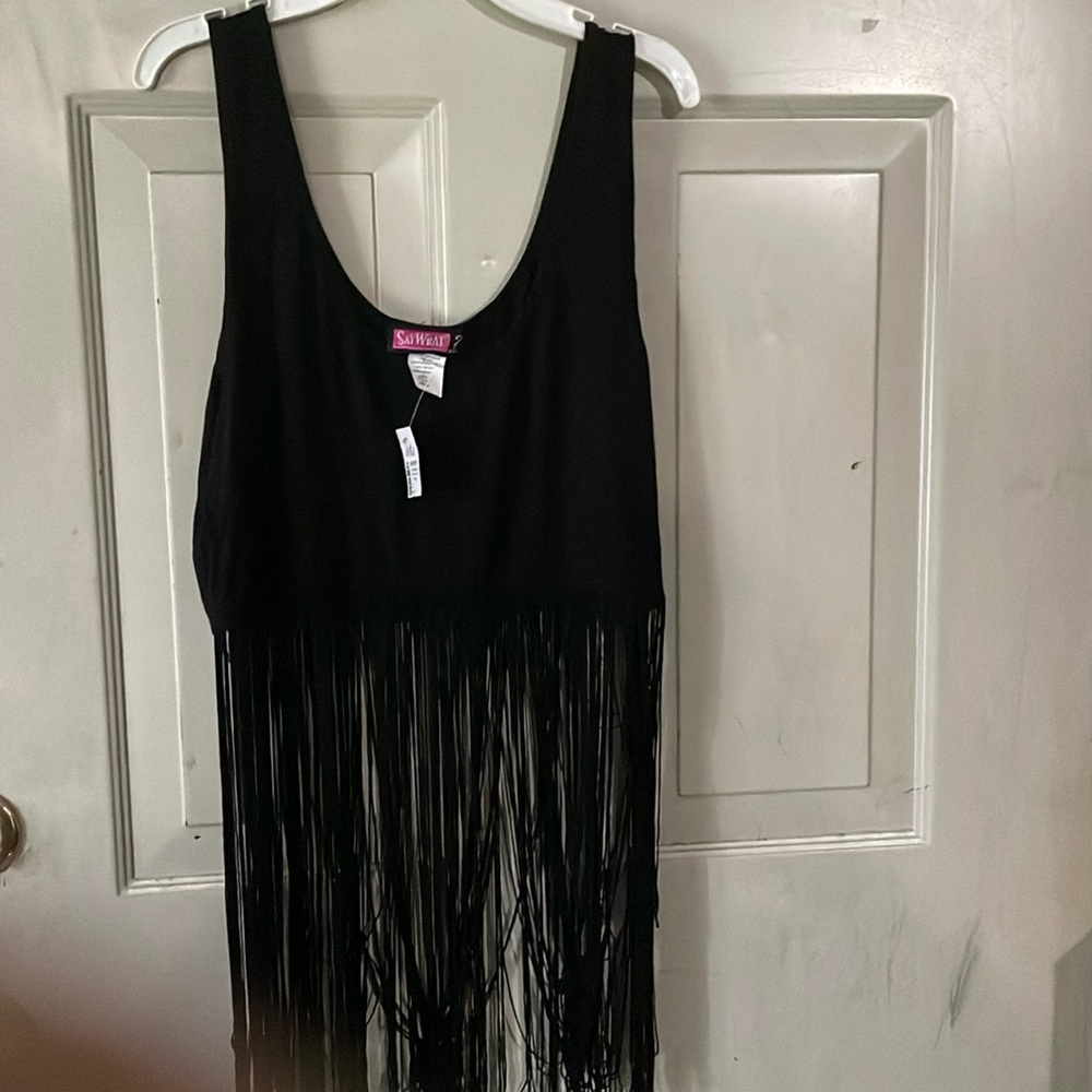 Black tank top fringe shirt